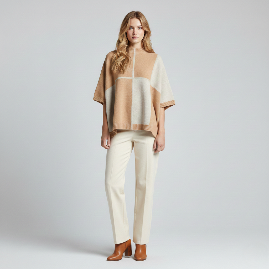 Women's Colorblock Knit Poncho
