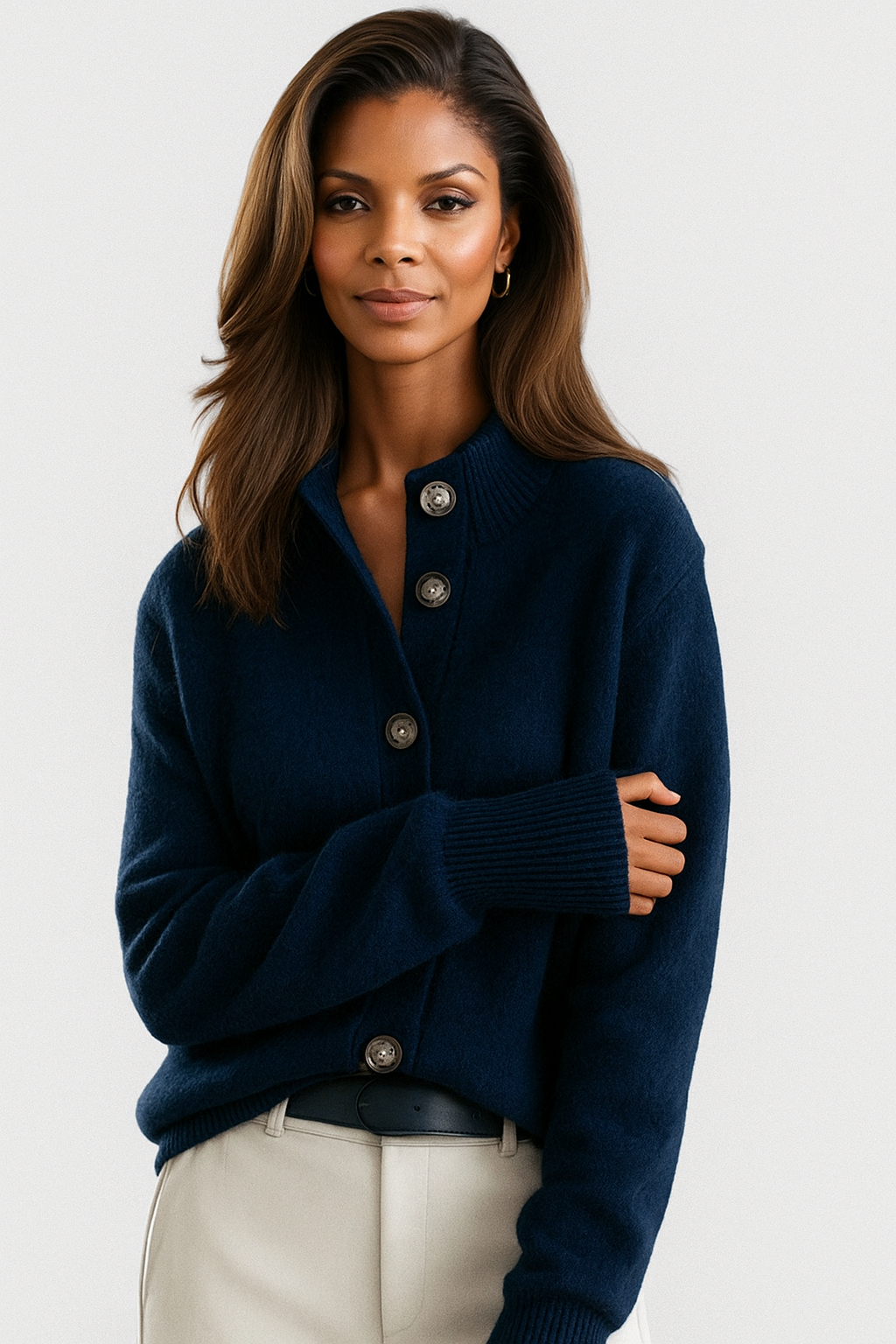 Women’s Soft Knit Mock Neck Button Cardigan