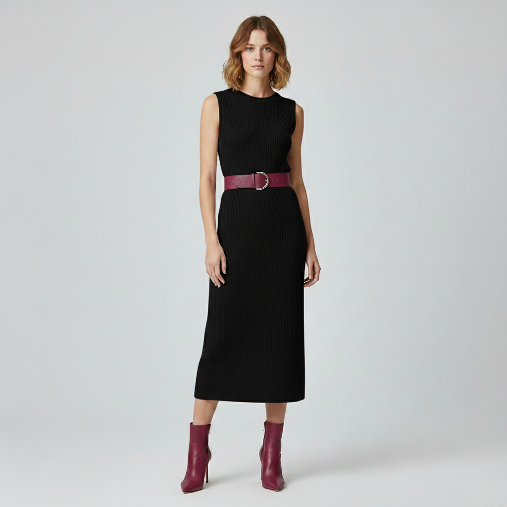Women's Ribbed Sleeveless Knit Midi Dress