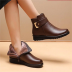Women's plain ankle boots with buckle straps, rounded toes and low heels