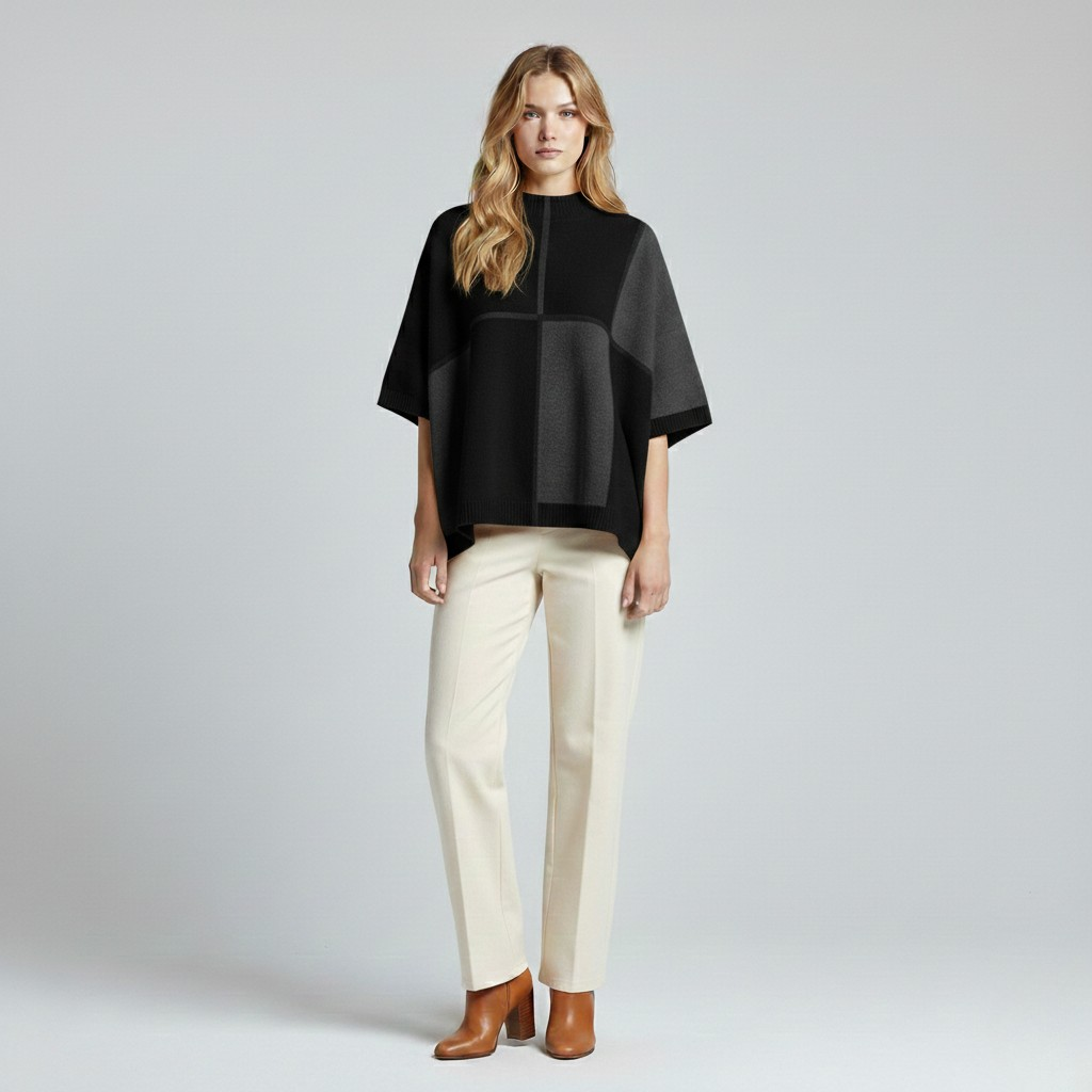 Women's Colorblock Knit Poncho