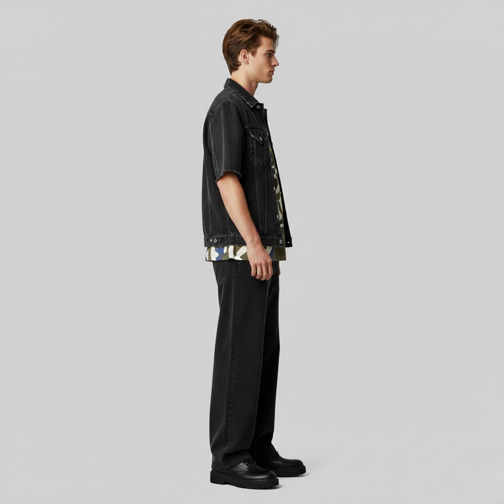 Men's Denim Short-Sleeve Jacket Set