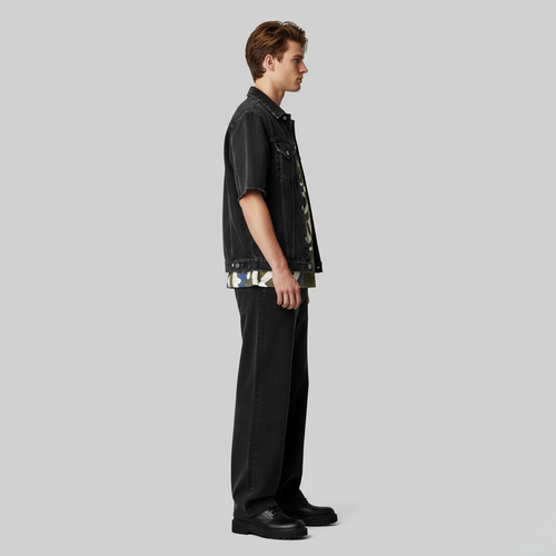 Men's Denim Short-Sleeve Jacket Set