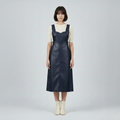 Women's Faux-Leather Pinafore Midi Dress