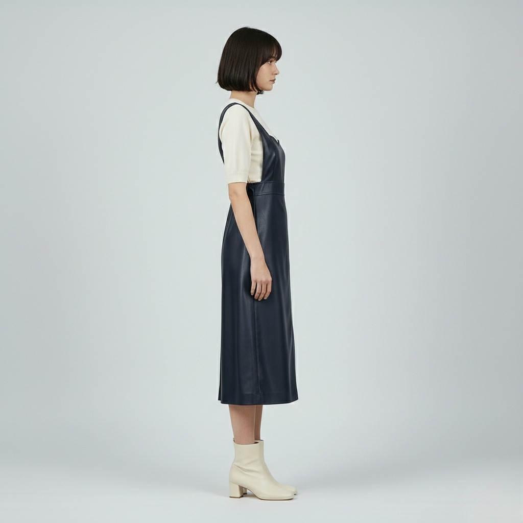 Women's Faux-Leather Pinafore Midi Dress