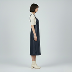 Women's Faux-Leather Pinafore Midi Dress
