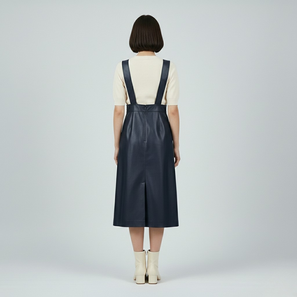 Women's Faux-Leather Pinafore Midi Dress