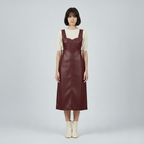 Women's Faux-Leather Pinafore Midi Dress