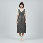 Women's Faux-Leather Pinafore Midi Dress