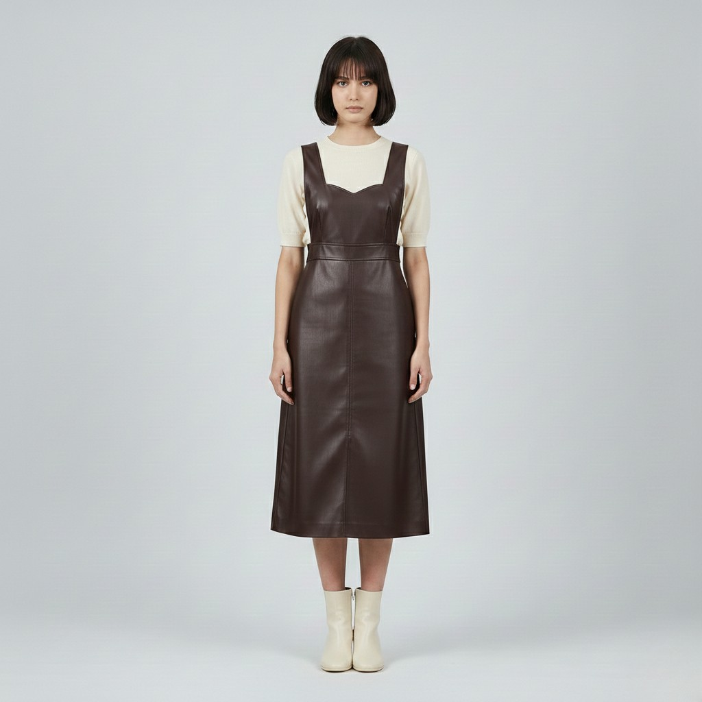 Women's Faux-Leather Pinafore Midi Dress