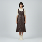 Women's Faux-Leather Pinafore Midi Dress
