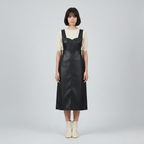 Women's Faux-Leather Pinafore Midi Dress