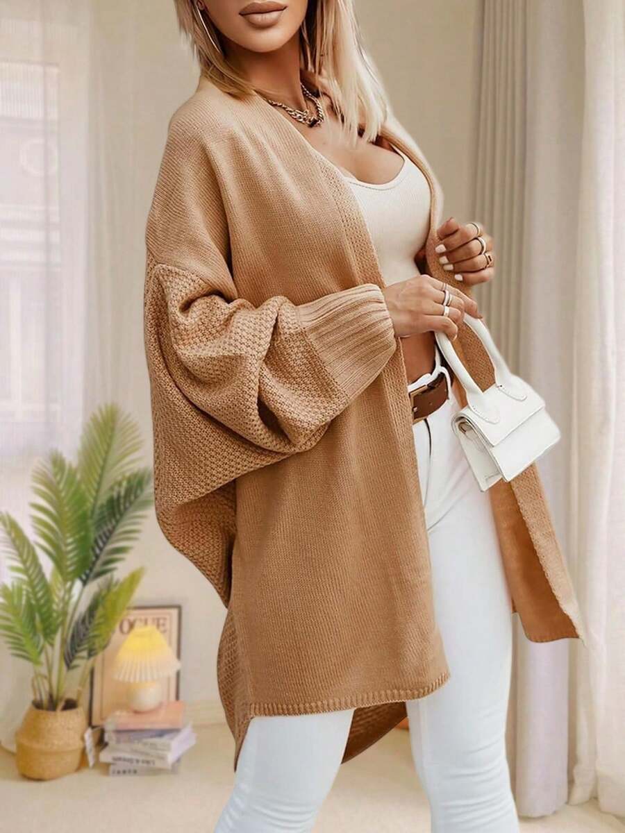 Women's Batwing Sleeve Textured Knit Longline Cardigan