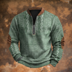 Men's textured knit quarter-zip sweater with stand collar and long sleeves
