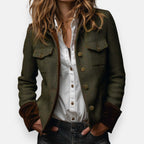 Women’s Herringbone Tailored Jacket with Velvet-Touch Trim