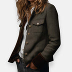 Women’s Herringbone Tailored Jacket with Velvet-Touch Trim