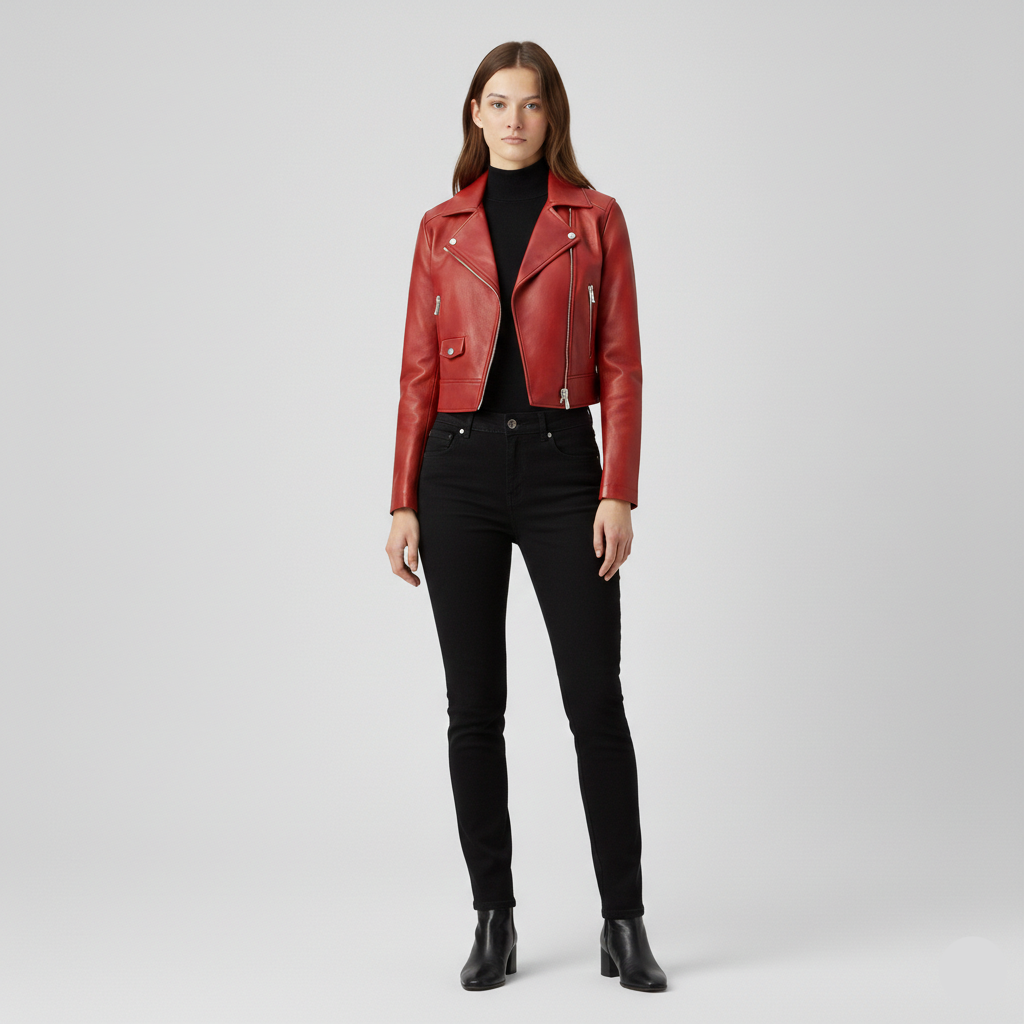 Women's Cropped Faux-Leather Moto Jacket