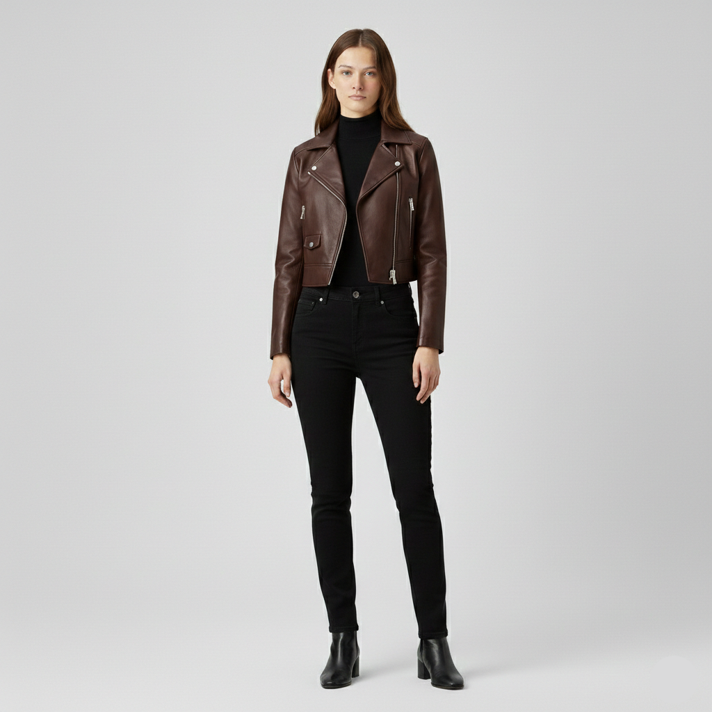 Women's Cropped Faux-Leather Moto Jacket