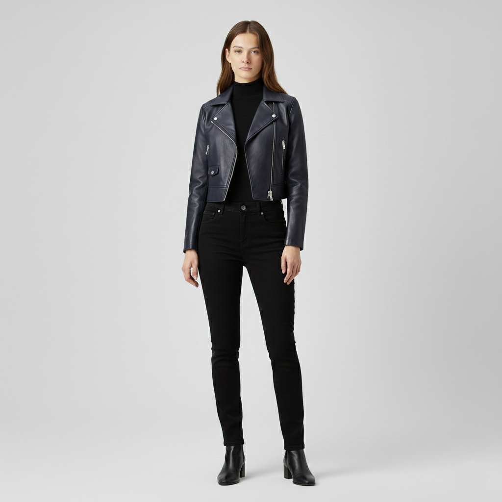 Women's Cropped Faux-Leather Moto Jacket