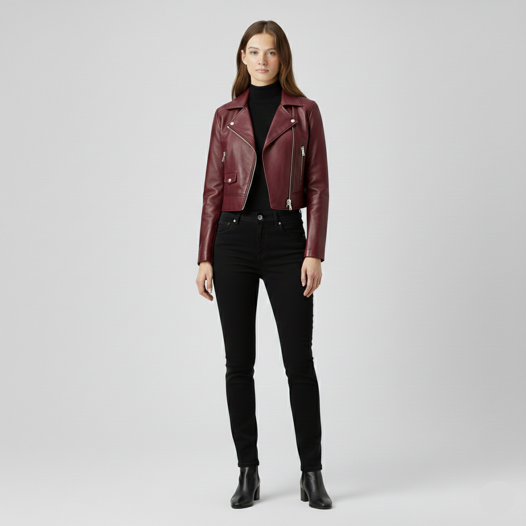 Women's Cropped Faux-Leather Moto Jacket