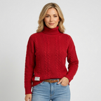 Women’s Cable Knit Roll Neck Jumper – Chunky Long Sleeve Turtleneck Sweater