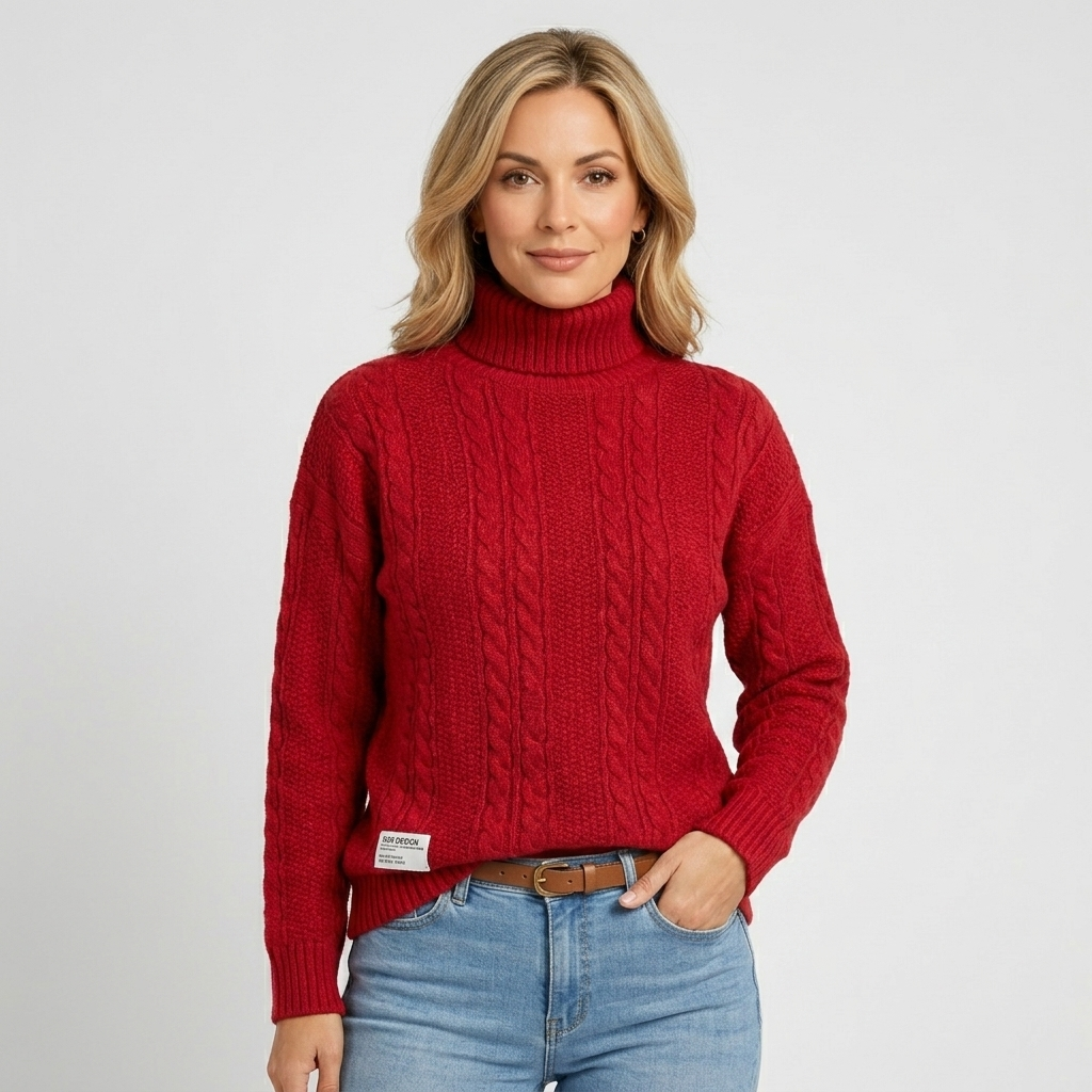 Women’s Cable Knit Roll Neck Jumper – Chunky Long Sleeve Turtleneck Sweater