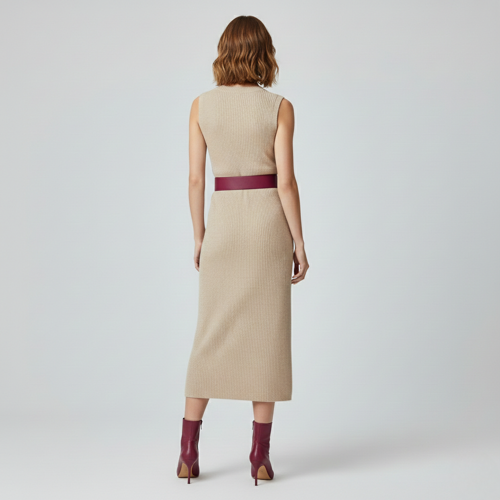 Women's Ribbed Sleeveless Knit Midi Dress