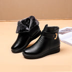 Women's plain ankle boots with buckle straps, rounded toes and low heels