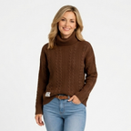 Women’s Cable Knit Roll Neck Jumper – Chunky Long Sleeve Turtleneck Sweater