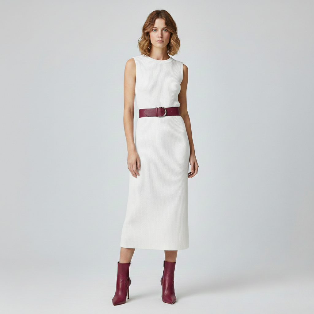 Women's Ribbed Sleeveless Knit Midi Dress