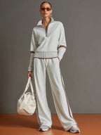 Women's Knit Half-Zip Lounge Set with Wide-Leg Trousers
