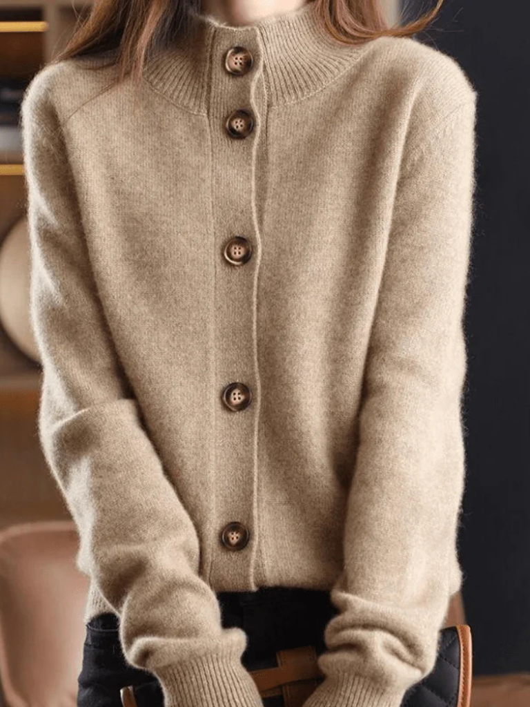 Women’s Soft Knit Mock Neck Button Cardigan