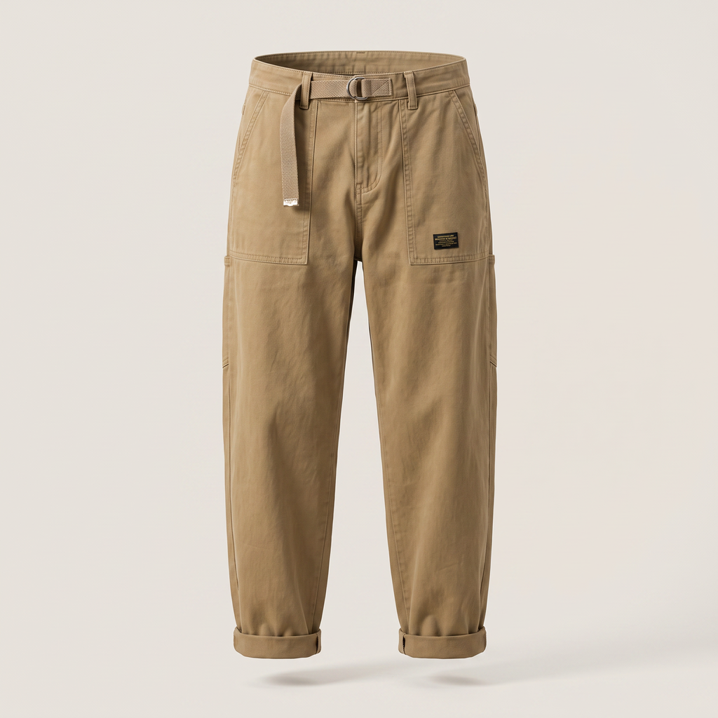 Men’s Relaxed Fit Utility Work Trousers with Webbing Belt