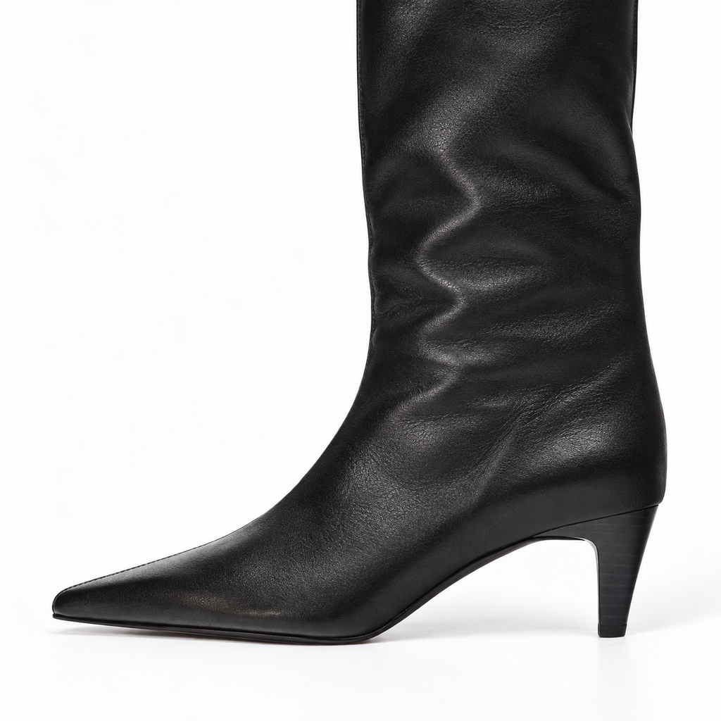 Women’s Pointed Toe Knee-High Boots with Kitten Heel