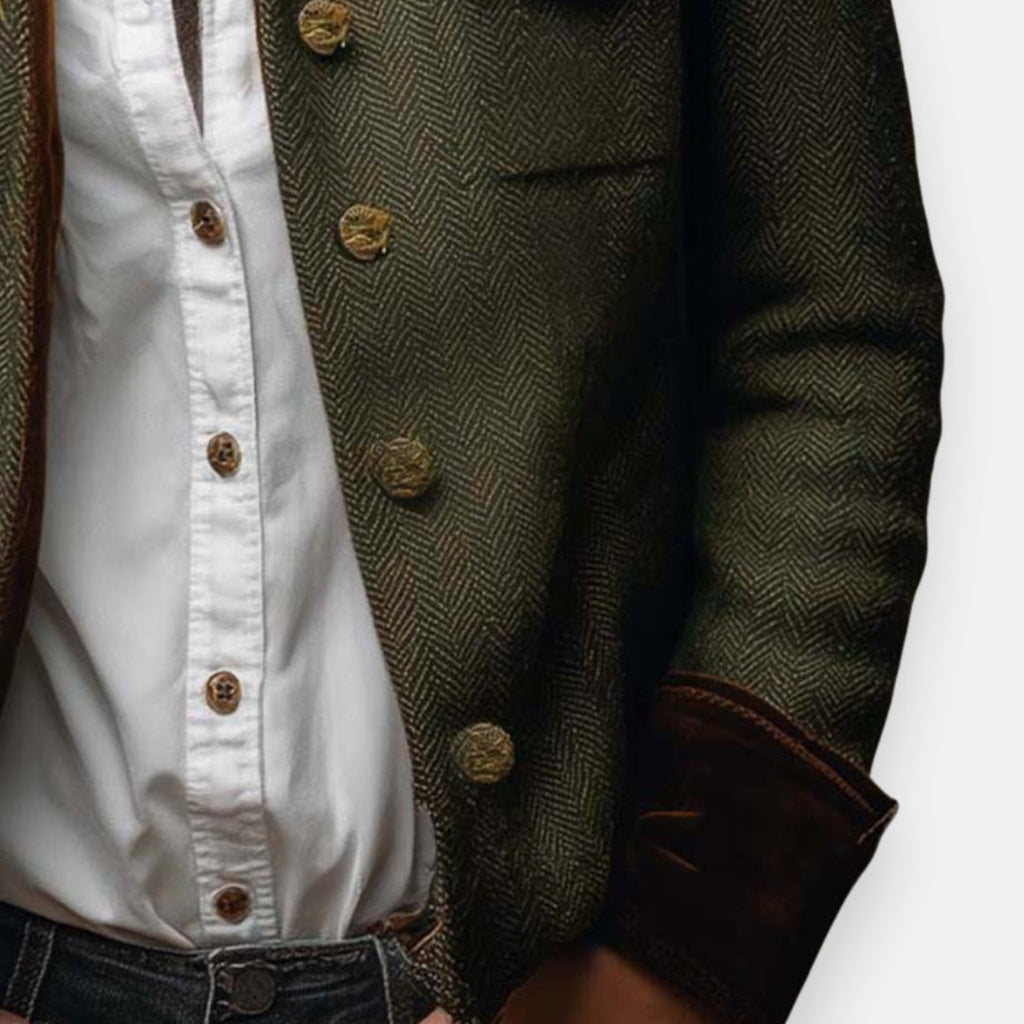 Women’s Herringbone Tailored Jacket with Velvet-Touch Trim