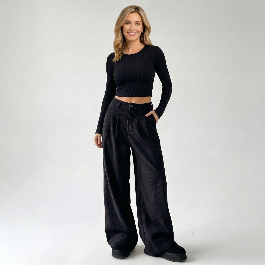 Women’s High Waisted Wide Leg Trousers – Button Front Loose Fit Pants