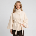 Women’s Belted High Neck Jacket – Button Front Short Coat