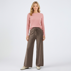 Women’s Ribbed Knit Wide Leg Trousers – High Waist Lounge Pants