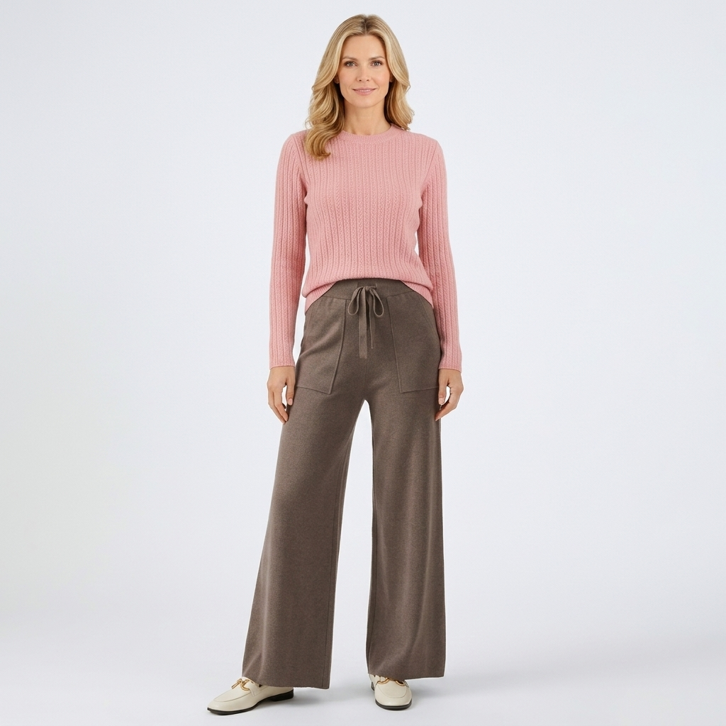 Women’s Ribbed Knit Wide Leg Trousers – High Waist Lounge Pants
