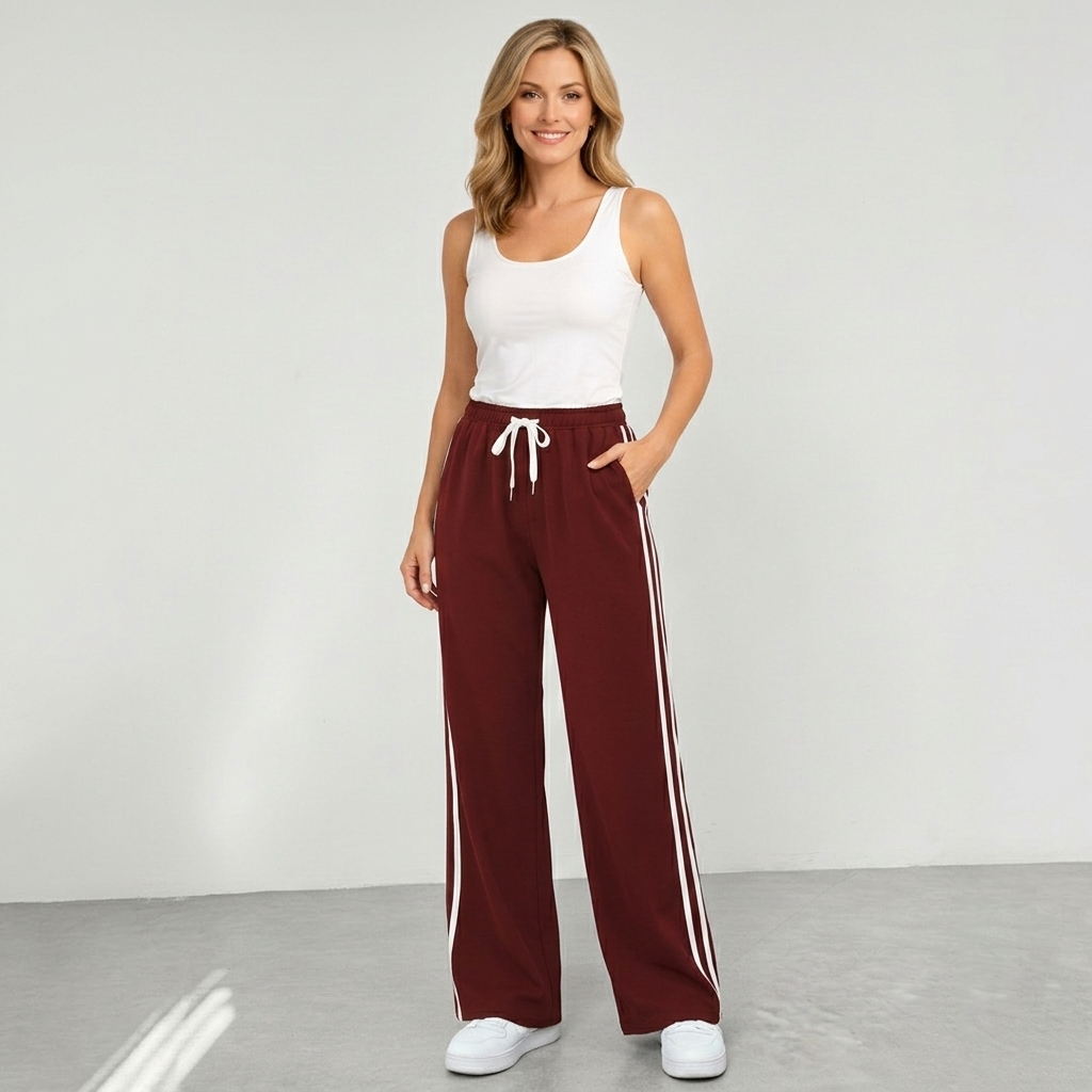 Women’s Wide Leg Track Pants with Side Stripes – High Waist Jogger Trousers