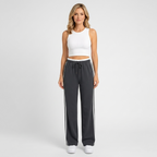 Women’s Wide Leg Track Pants with Side Stripes – High Waist Jogger Trousers