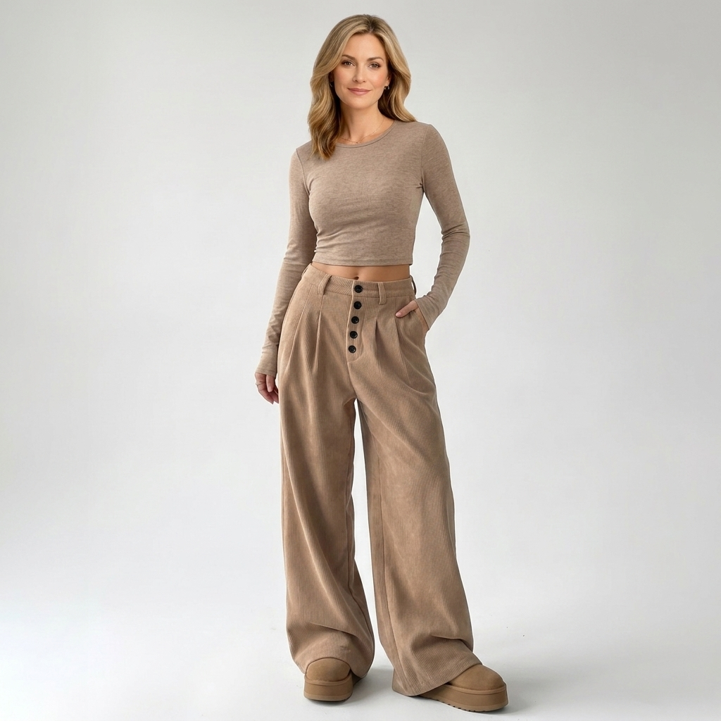 Women’s High Waisted Wide Leg Trousers – Button Front Loose Fit Pants