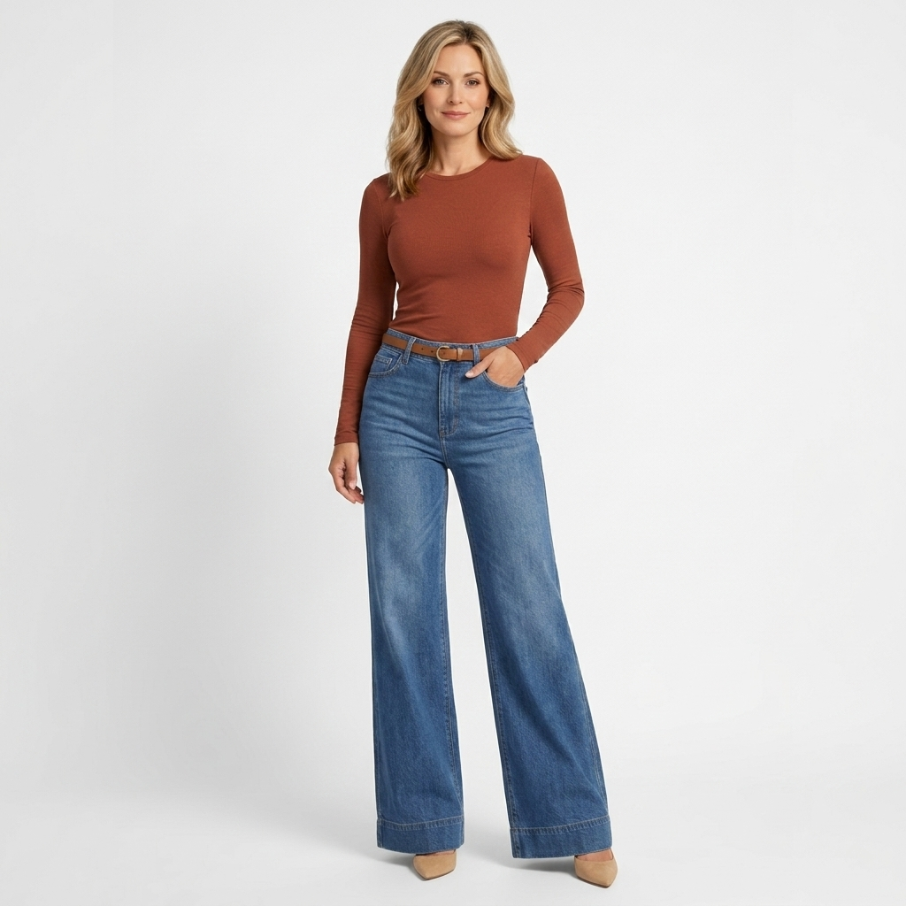 Women’s High Waisted Wide Leg Jeans – Flared Leg Denim Trousers