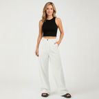 Women’s High Waisted Pinstripe Wide Leg Trousers – Pleated Straight Leg Pants