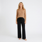 Women’s Ribbed Knit Wide Leg Trousers – High Waist Lounge Pants