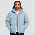 Men's hooded quilted puffer jacket with zip fastening and long sleeves