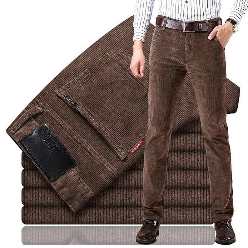Men's straight-fit corduroy trousers with belt loops and long legs