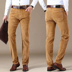 Men's straight-fit corduroy trousers with belt loops and long legs