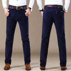 Men's straight-fit corduroy trousers with belt loops and long legs