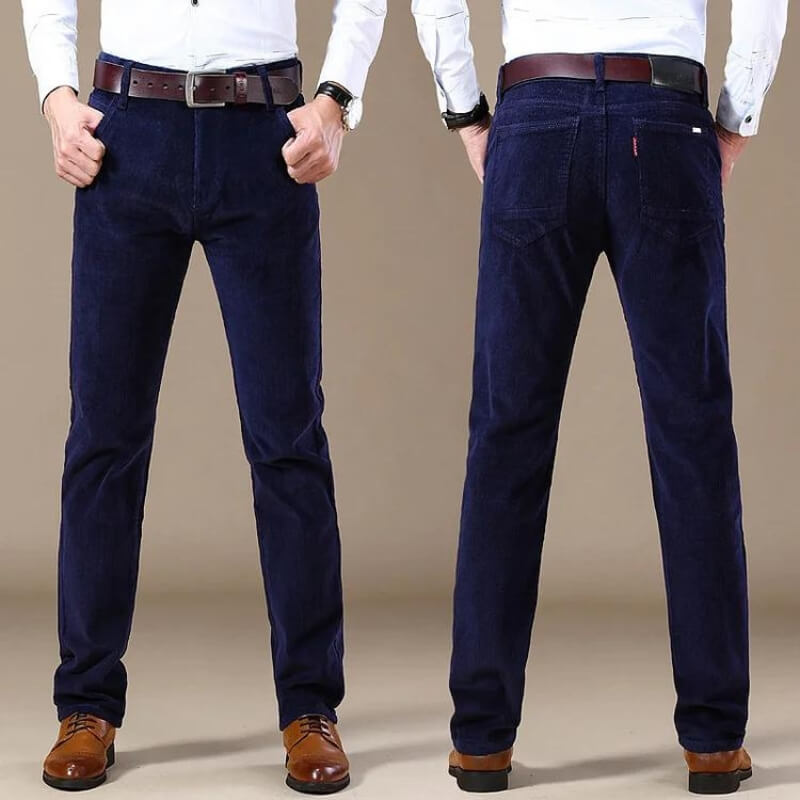 Men's straight-fit corduroy trousers with belt loops and long legs